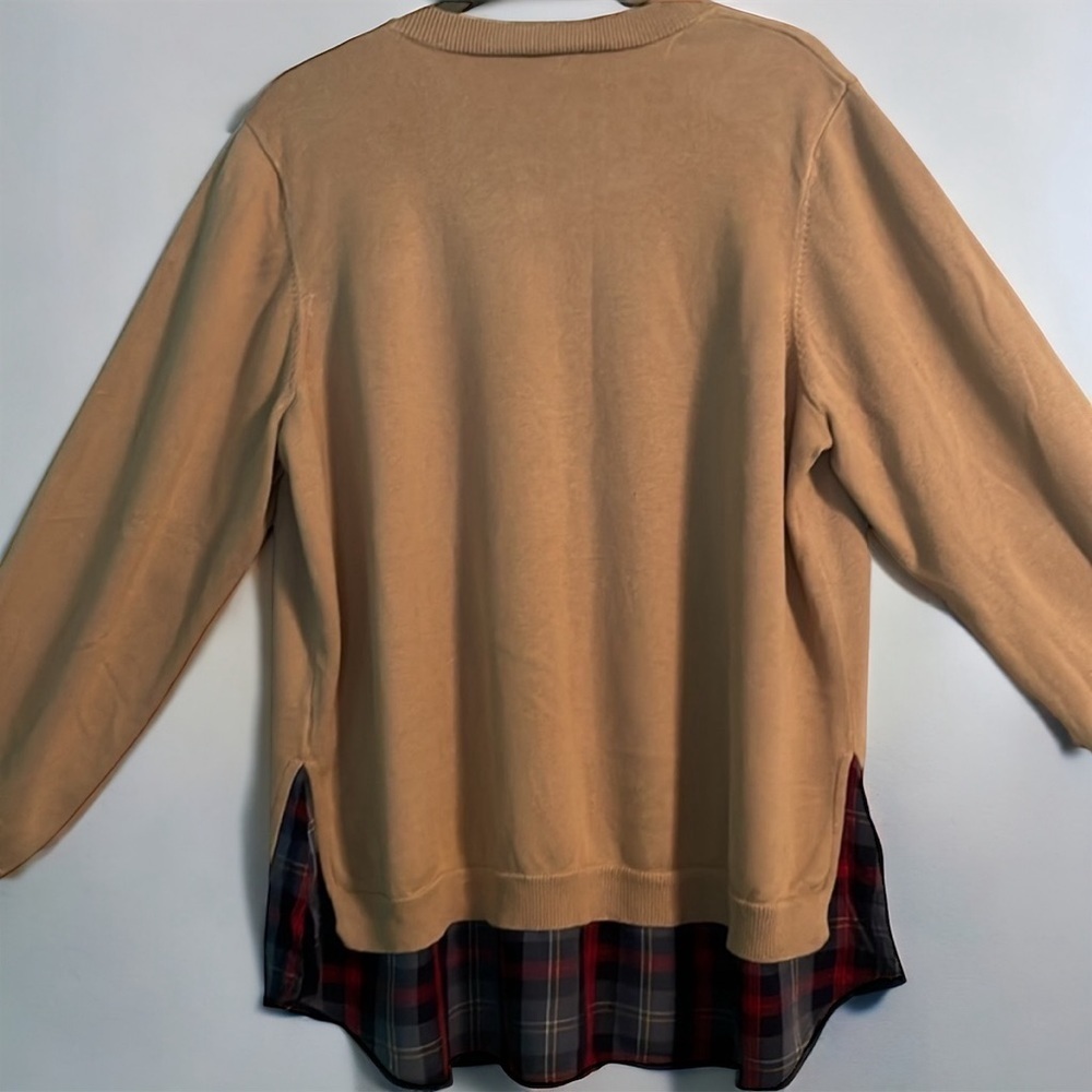 Iman sweater size 2X beige color long sleeve scoop neck plaid shirtlike hem - Picture 4 of 11